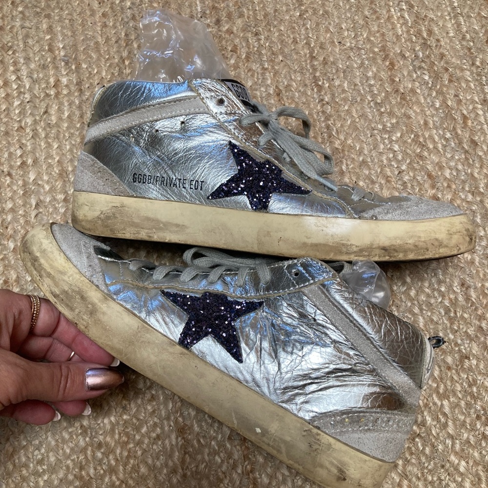 Golden Goose 39 sneakers tennis shoes silver with blue stars
